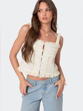 Edikted Hera Button Front Ruffled Top